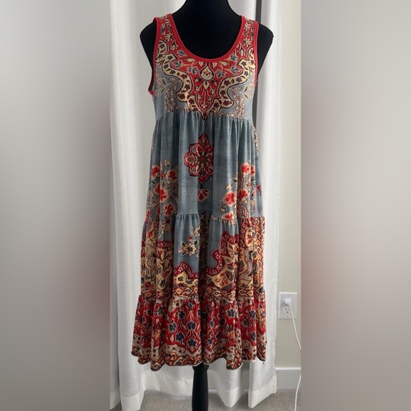 Dresses & Skirts - Boho Maxi Dress in Slate Blue and Red